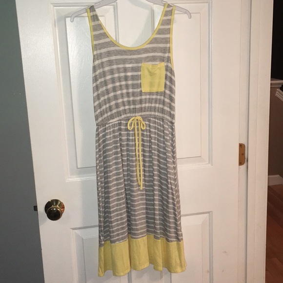 Infinity Raine yellow gray striped tank sun dress - Picture 3 of 6